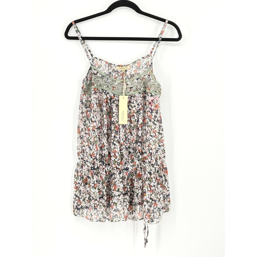 Fairy New Sheer y2k Festival Boho Long Floral Camisole‎ Embroidered Top Medium